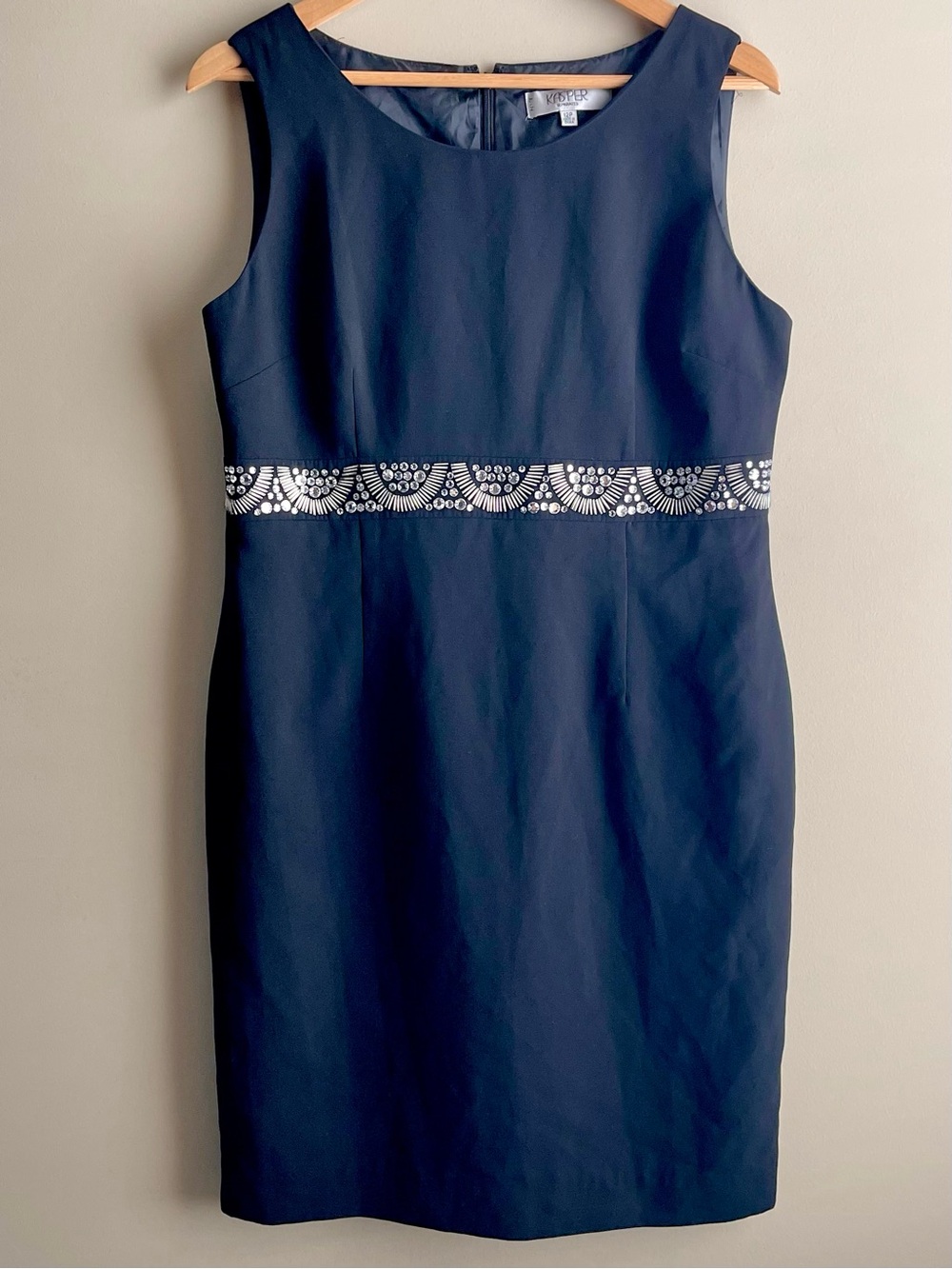 Kasper Black Midi Sheath Dress with Jewel Embellished Waist Size 12P